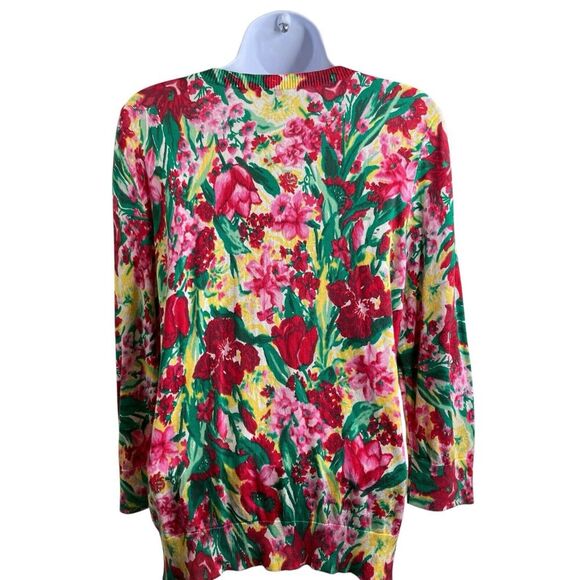 Talbots Women's Floral Button Up Cardigan Size L Colorful Boho Rainbow Garden - Picture 2 of 11